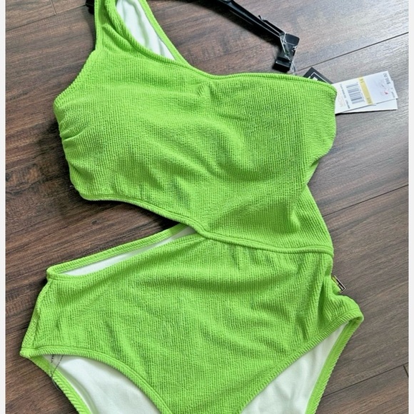 NWT Michael Kors Women's One-Shoulder Side-Cutout Swimsuit Apple Green size 12 - Picture 5 of 8